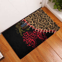 Malawi Rubber Doormat Coat of Arms & Leopard Print - Unique Motif Fusion