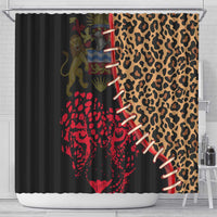 Malawi Shower Curtain Coat of Arms & Leopard Print - Unique Motif Fusion