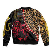 Malawi Sleeve Zip Bomber Jacket Coat of Arms & Leopard Print - Unique Motif Fusion