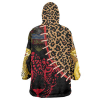 Malawi Wearable Blanket Hoodie Coat of Arms & Leopard Print - Unique Motif Fusion