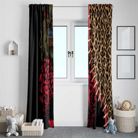 Malawi Window Curtain Coat of Arms & Leopard Print - Unique Motif Fusion
