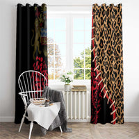 Malawi Window Curtain Coat of Arms & Leopard Print - Unique Motif Fusion