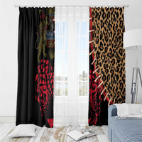 Malawi Window Curtain Coat of Arms & Leopard Print - Unique Motif Fusion