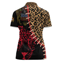 Malawi Women Polo Shirt Coat of Arms & Leopard Print - Unique Motif Fusion