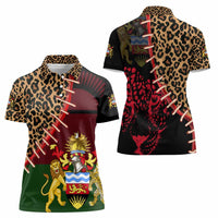 Malawi Women Polo Shirt Coat of Arms & Leopard Print - Unique Motif Fusion
