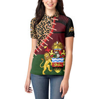 Malawi Women Polo Shirt Coat of Arms & Leopard Print - Unique Motif Fusion