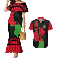Malawi Map Shaped Lion Couples Matching Mermaid Dress and Hawaiian Shirt Unique Country and Wildlife Fusion Design