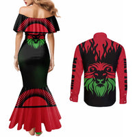 Malawi Map Shaped Lion Couples Matching Mermaid Dress and Long Sleeve Button Shirt Unique Country and Wildlife Fusion Design