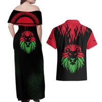 Malawi Map Shaped Lion Couples Matching Off Shoulder Maxi Dress and Hawaiian Shirt Unique Country and Wildlife Fusion Design