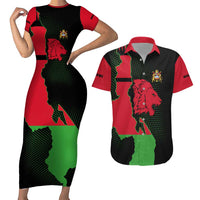 Malawi Map Shaped Lion Couples Matching Short Sleeve Bodycon Dress and Hawaiian Shirt Unique Country and Wildlife Fusion Design