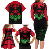 Malawi Map Shaped Lion Family Matching Long Sleeve Bodycon Dress and Hawaiian Shirt Unique Country and Wildlife Fusion Design