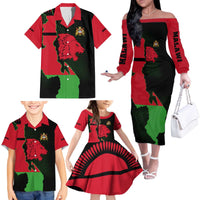 Malawi Map Shaped Lion Family Matching Off The Shoulder Long Sleeve Dress and Hawaiian Shirt Unique Country and Wildlife Fusion Design