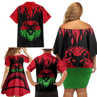 Malawi Map Shaped Lion Family Matching Off Shoulder Short Dress and Hawaiian Shirt Unique Country and Wildlife Fusion Design