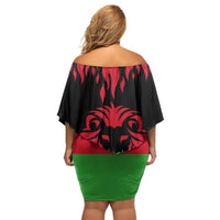 Malawi Map Shaped Lion Family Matching Off Shoulder Short Dress and Hawaiian Shirt Unique Country and Wildlife Fusion Design