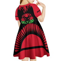 Malawi Map Shaped Lion Kid Short Sleeve Dress Unique Country and Wildlife Fusion Design
