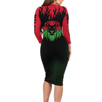 Malawi Map Shaped Lion Long Sleeve Bodycon Dress Unique Country and Wildlife Fusion Design