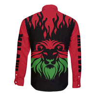 Malawi Map Shaped Lion Long Sleeve Button Shirt Unique Country and Wildlife Fusion Design
