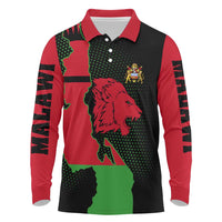Malawi Map Shaped Lion Long Sleeve Polo Shirt Unique Country and Wildlife Fusion Design
