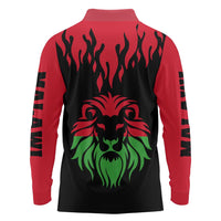 Malawi Map Shaped Lion Long Sleeve Polo Shirt Unique Country and Wildlife Fusion Design