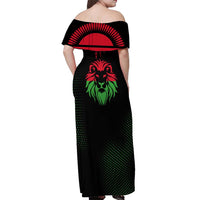 Malawi Map Shaped Lion Off Shoulder Maxi Dress Unique Country and Wildlife Fusion Design