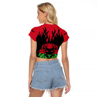 Malawi Map Shaped Lion Raglan Cropped T Shirt Unique Country and Wildlife Fusion Design