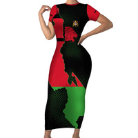 Malawi Map Shaped Lion Short Sleeve Bodycon Dress Unique Country and Wildlife Fusion Design