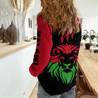 Malawi Map Shaped Lion Women Casual Shirt Unique Country and Wildlife Fusion Design