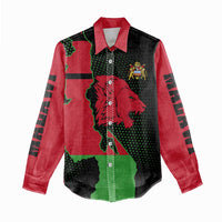 Malawi Map Shaped Lion Women Casual Shirt Unique Country and Wildlife Fusion Design