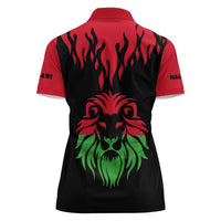 Malawi Map Shaped Lion Women Polo Shirt Unique Country and Wildlife Fusion Design