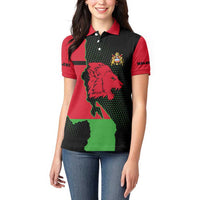 Malawi Map Shaped Lion Women Polo Shirt Unique Country and Wildlife Fusion Design
