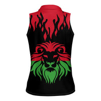 Malawi Map Shaped Lion Women Sleeveless Polo Shirt Unique Country and Wildlife Fusion Design