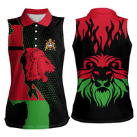 Malawi Map Shaped Lion Women Sleeveless Polo Shirt Unique Country and Wildlife Fusion Design