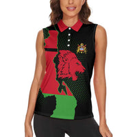 Malawi Map Shaped Lion Women Sleeveless Polo Shirt Unique Country and Wildlife Fusion Design