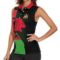 Malawi Map Shaped Lion Women Sleeveless Polo Shirt Unique Country and Wildlife Fusion Design