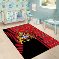 Malawi Patterns Area Rug Blended with Flag Colors & National Emblem - Cultural Fusion Design
