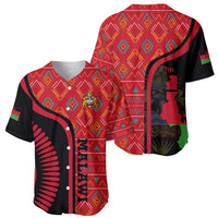 Malawi Patterns Baseball Jersey Blended with Flag Colors & National Emblem - Cultural Fusion Design