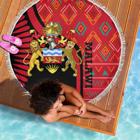 Malawi Patterns Beach Blanket Blended with Flag Colors & National Emblem - Cultural Fusion Design