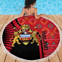 Malawi Patterns Beach Blanket Blended with Flag Colors & National Emblem - Cultural Fusion Design