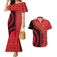 Malawi Patterns Couples Matching Mermaid Dress and Hawaiian Shirt Blended with Flag Colors & National Emblem - Cultural Fusion Design