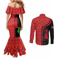 Malawi Patterns Couples Matching Mermaid Dress and Long Sleeve Button Shirt Blended with Flag Colors & National Emblem - Cultural Fusion Design