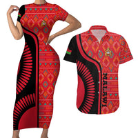 Malawi Patterns Couples Matching Short Sleeve Bodycon Dress and Hawaiian Shirt Blended with Flag Colors & National Emblem - Cultural Fusion Design