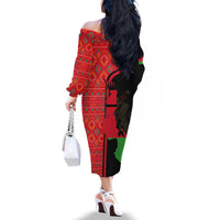 Malawi Patterns Family Matching Off The Shoulder Long Sleeve Dress and Hawaiian Shirt Blended with Flag Colors & National Emblem - Cultural Fusion Design