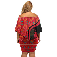 Malawi Patterns Family Matching Off Shoulder Short Dress and Hawaiian Shirt Blended with Flag Colors & National Emblem - Cultural Fusion Design