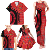 Malawi Patterns Family Matching Tank Maxi Dress and Hawaiian Shirt Blended with Flag Colors & National Emblem - Cultural Fusion Design