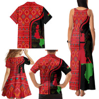 Malawi Patterns Family Matching Tank Maxi Dress and Hawaiian Shirt Blended with Flag Colors & National Emblem - Cultural Fusion Design