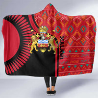 Malawi Patterns Hooded Blanket Blended with Flag Colors & National Emblem - Cultural Fusion Design