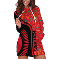 Malawi Patterns Hoodie Dress Blended with Flag Colors & National Emblem - Cultural Fusion Design