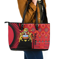 Malawi Patterns Leather Tote Bag Blended with Flag Colors & National Emblem - Cultural Fusion Design