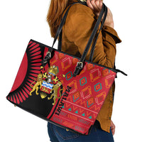 Malawi Patterns Leather Tote Bag Blended with Flag Colors & National Emblem - Cultural Fusion Design