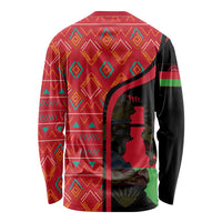 Malawi Patterns Long Sleeve Shirt Blended with Flag Colors & National Emblem - Cultural Fusion Design